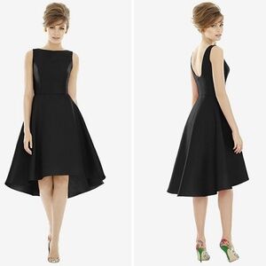 Alfred‎ Sung Bateau Neck Satin High Low Cocktail Dress In Black Size 2